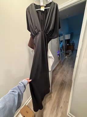 BHLDN Black Maxi Dress with Draped V-Neck - worn once for a wedding, dry cleaned